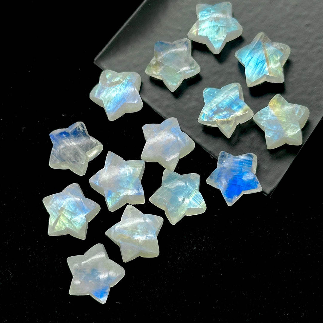 Rainbow Moonstone Star Beads: AAA Briolette Charms, 10mm