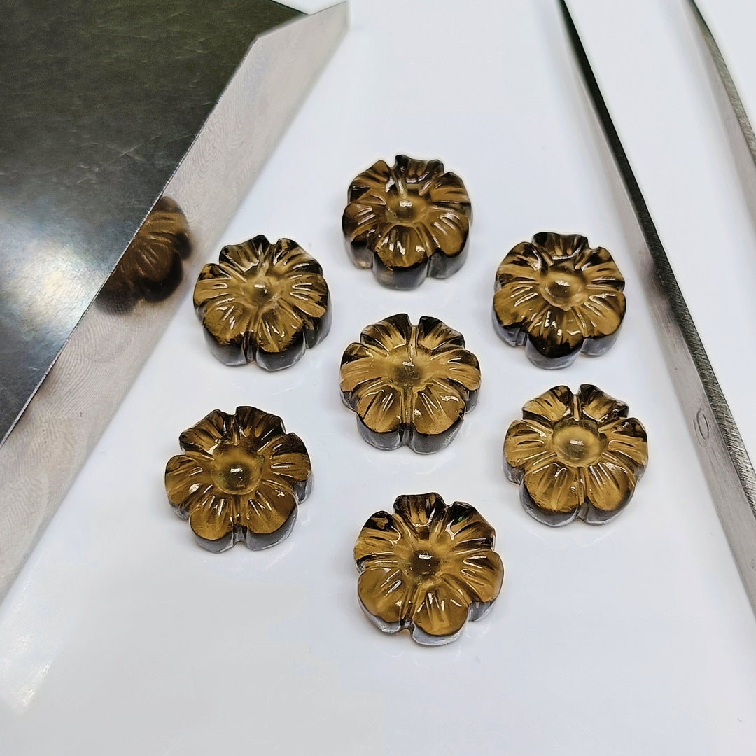 2,3,4,5,6 pcs  100% Natural Smokey  Quartz  Fancy Shape Carved Gemstone, Fancy Shape Carving, Carved Gemstone For Jewellery 12 mm