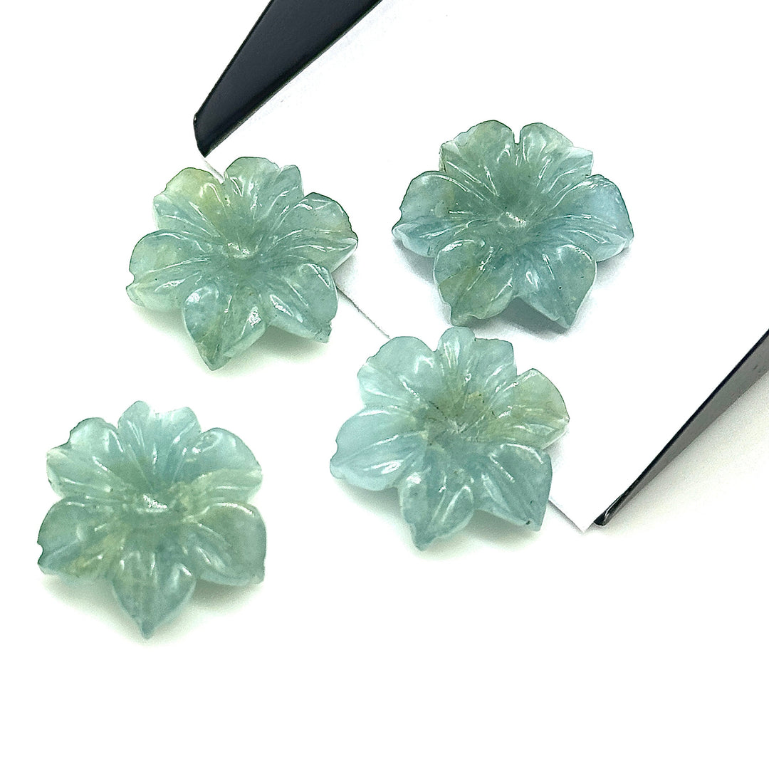 Natural Aquamarine Carved Flower, Hand Carved Flower Shape Gemstone, 18 mm Naturally Carved Flower for Jewelry, Aquamarine Carved Crystal