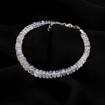 Load image into Gallery viewer, Rainbow Moonstone Beads Bracelet, Natural Blue Flash Smooth Beads Bracelet, White Rainbow Bracelet, Gemstone Silver Anklet For Girls