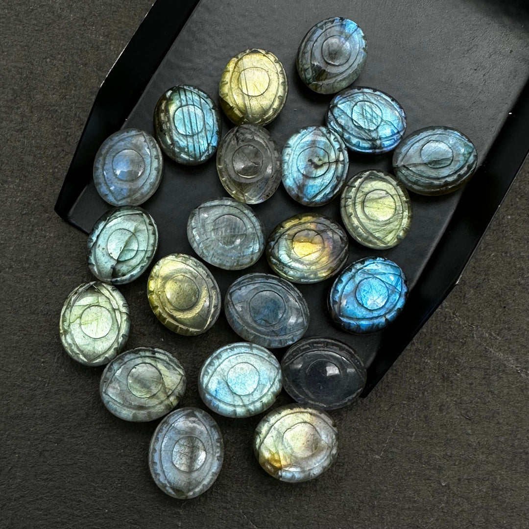 2,3,4,5 Pcs Natural Labradorite Carved Evil Eye Gemstone, Flashy Labradorite Evil Eye Charm Beads For Jewelry Making, Carving Beads, 10X12MM