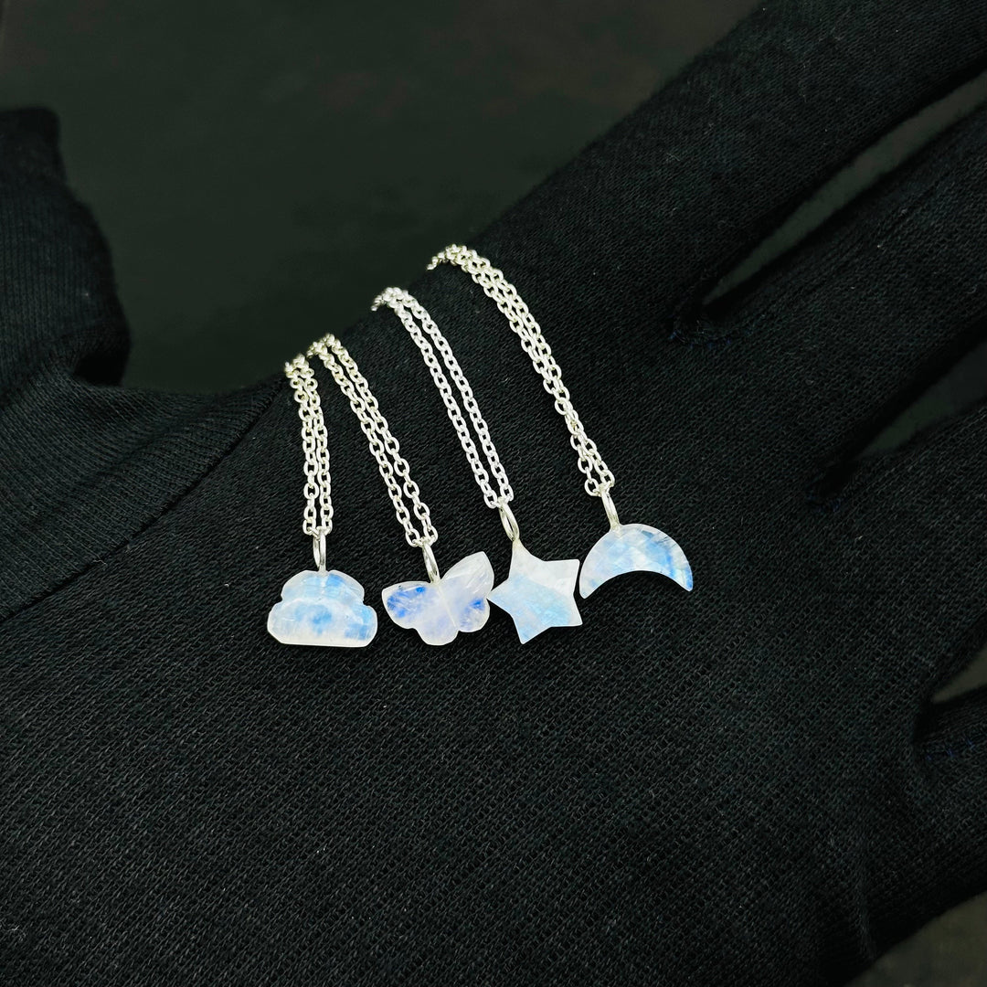 Blue Flashy Rainbow Moonstone Gemstone Necklace, Fancy Fire Gemstone Choker For Girls, Handmade Silver Necklace, Moonstone Jewelry For Gifts