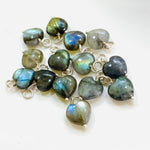 Load image into Gallery viewer, Natural Labradorite Heart Shape Carved Gemstone Jewellery Making Charm With 925 Silver, Necklace Bracelet, Earrings Making Charms 10 mm