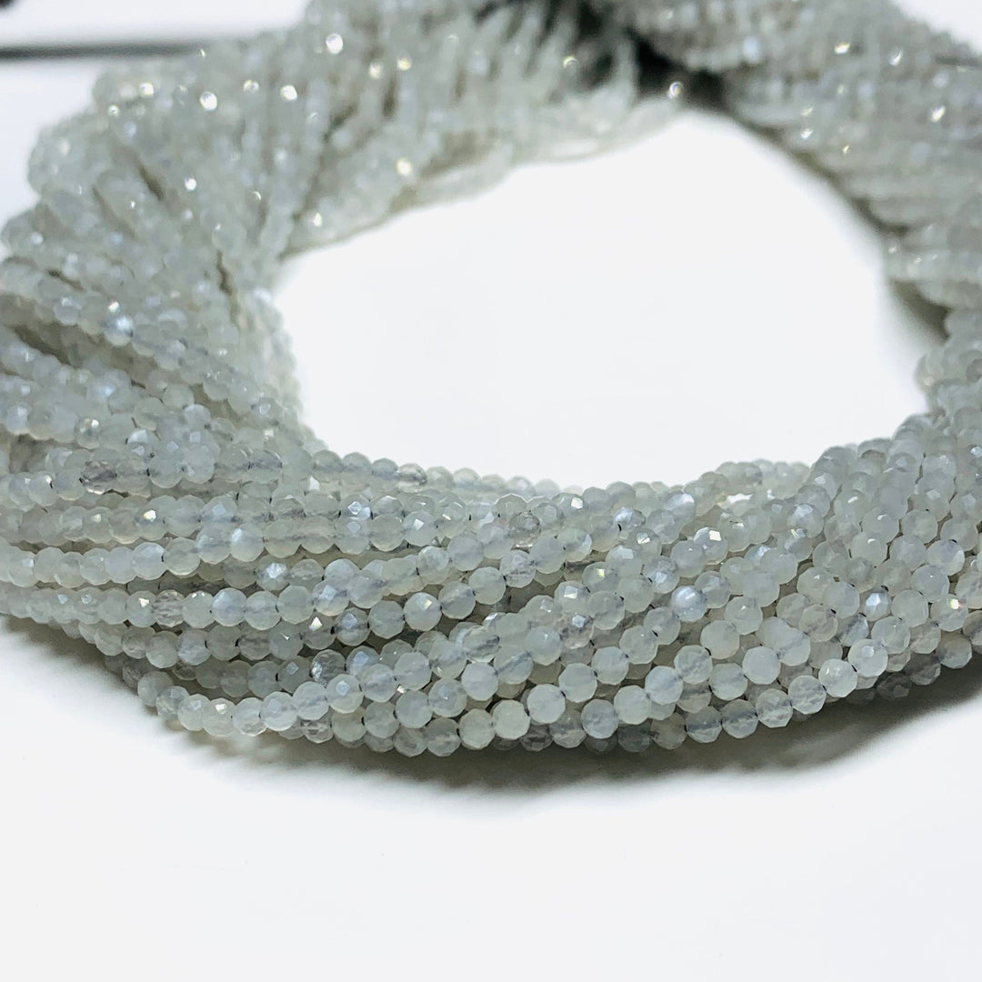 Faceted Grey Moonstone Beads: 2mm Round Strand