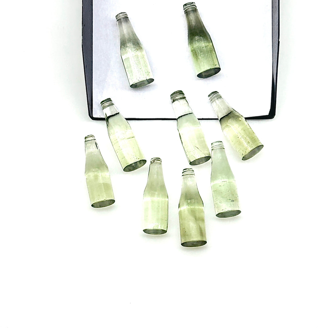 Miniature Natural Green Amethyst Bottle Carving Beads, Bottle Shape Carved Gemstone, Jewelry Making Charms, 7X21 MM Amethyst Tiny Bottle