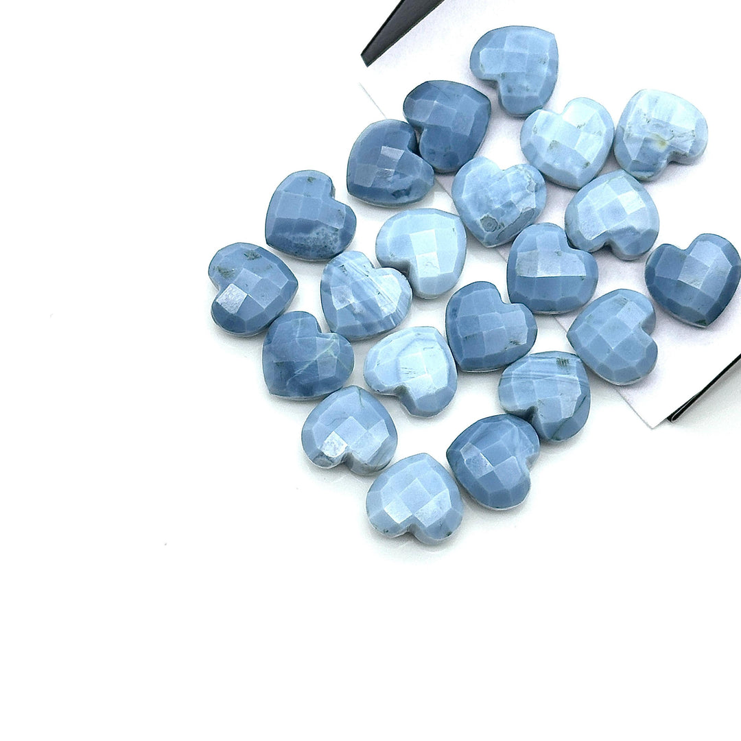 AAA Blue Opal Heart Shape Beads, Blue Opal Faceted Heart Shape Briolettes, Blue Opal Carved Gemstones, Jewelry Making Heart Charms, 10 MM