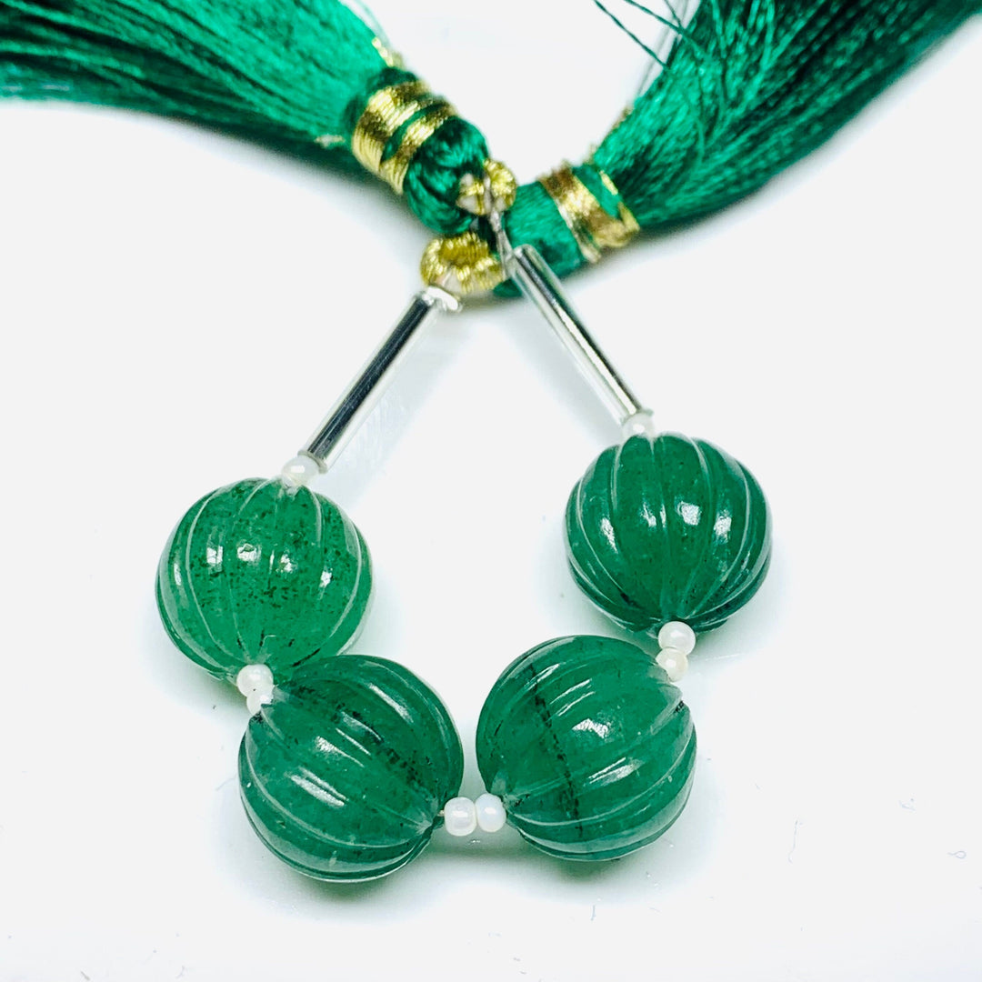 1,2,3,4,5 pcs 100% Natural Green Strawberry Carved Melon Shape Beads Strand, Melon Shape Gemstone, Gemstone For Jewellery, 12 mm