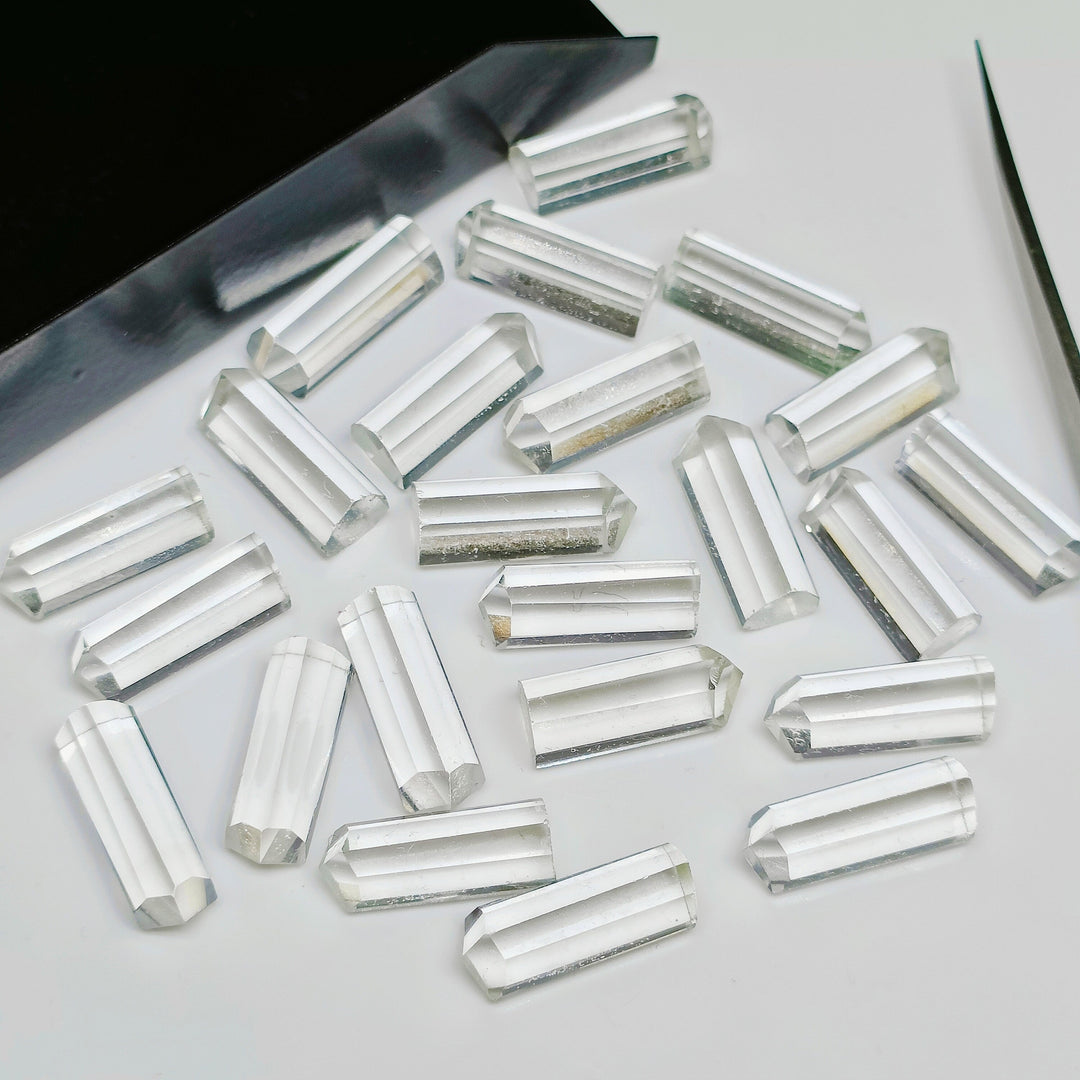 Natural Crystal Quartz Pencil Gemstone: Faceted Jewelry Stone (15X6 mm)