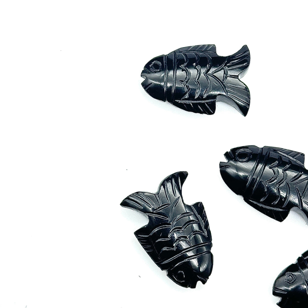 Natural Black Onyx Carved Fish Shape Gemstone, Hand Carved Fish Shape Gemstone, Jewelry Making Gemstones, 17X26 MM, Blue Fish Charm Pendant