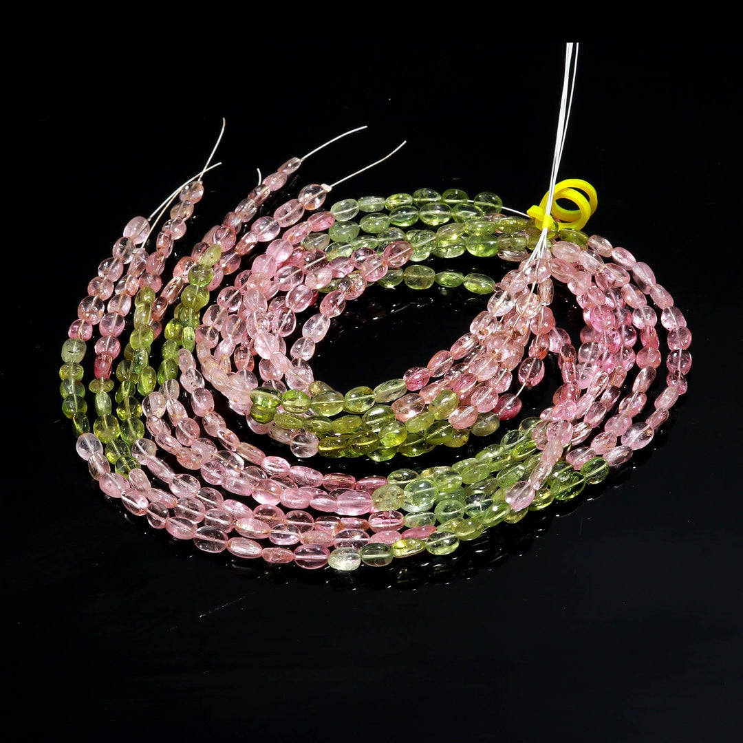 Natural Tourmaline Oval Shape Beads, Pink & Green Tourmaline Smooth Oval Shape Beads for Jewelry Making, Tourmaline Gemstones, 6-7 MM