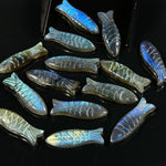Load image into Gallery viewer, Labradorite Fish Carving: Flashy Handmade Gemstone Briolette for Jewelry (30x10 MM), Natural Crystal Fish Gifts
