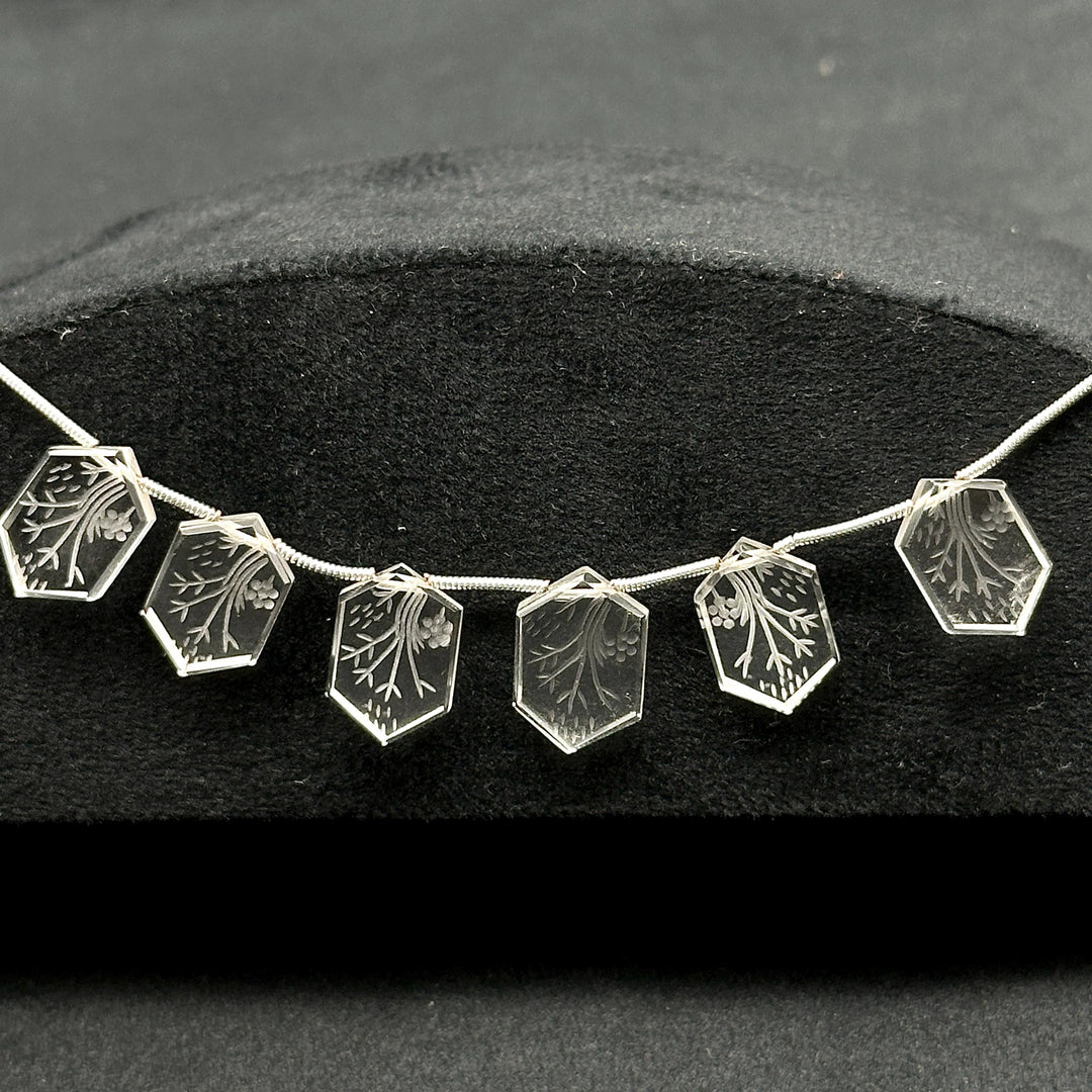 Incarved Crystal Quartz Hexagon Gemstone Beads: Handmade Jewelry Making (11x16 mm)