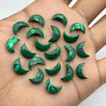Load image into Gallery viewer, Carved Malachite Moon Beads: Faceted Green Gemstone Charms (12mm)