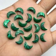 Carved Malachite Moon Beads: Faceted Green Gemstone Charms (12mm)