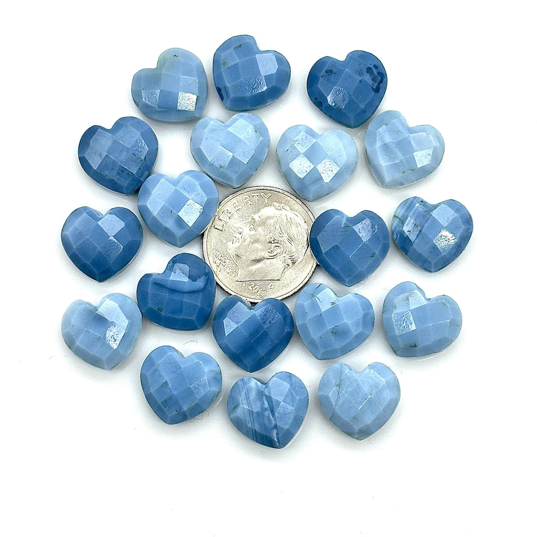 Blue Opal Heart Briolette Beads: Hand Carved Faceted Gemstone, 12mm