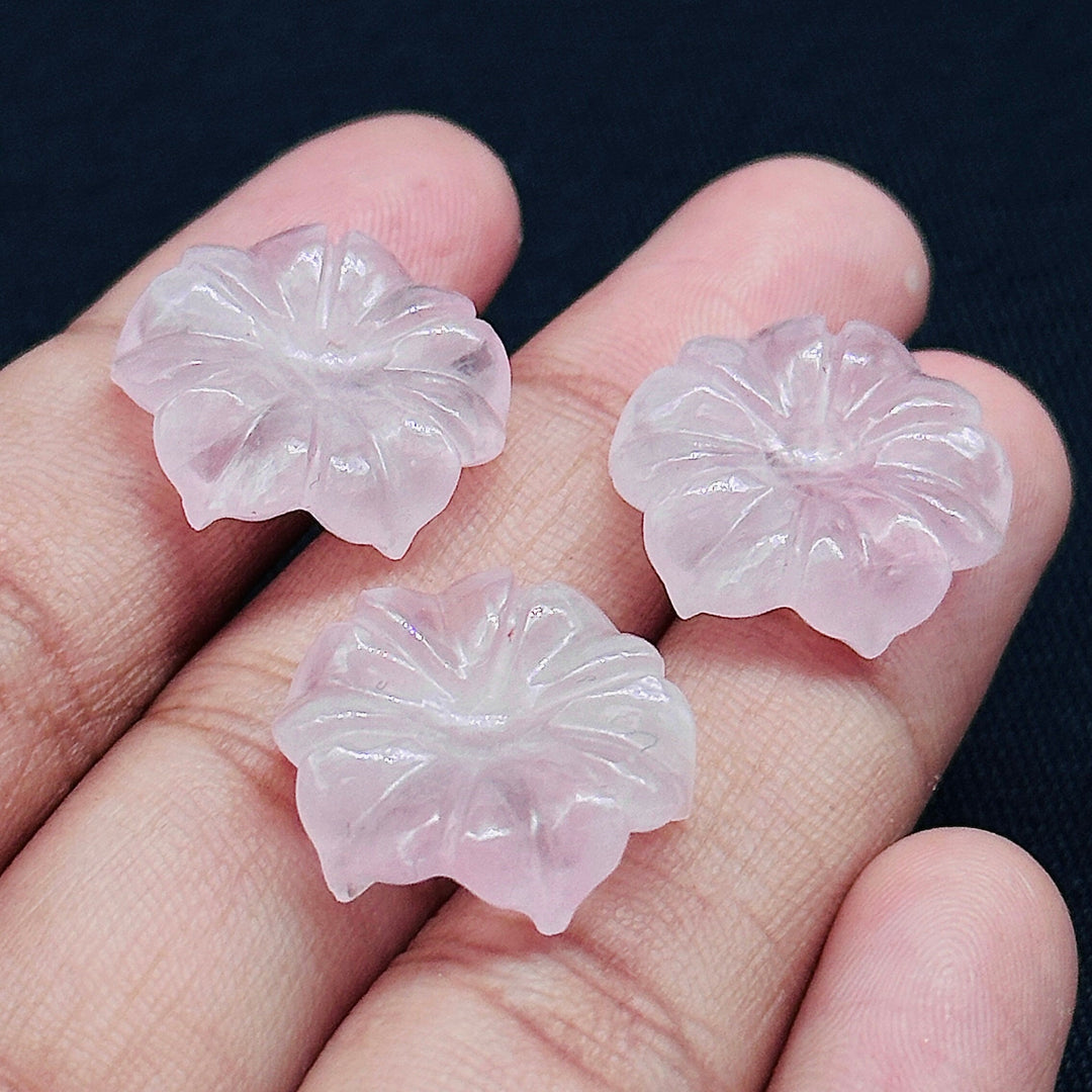 Natural Rose Quartz Flower Shape Carved Gemstone, Pink Flower Shape Carving, Carved Gemstone For Jewlery 17 mm, Craft Making Flower Charm