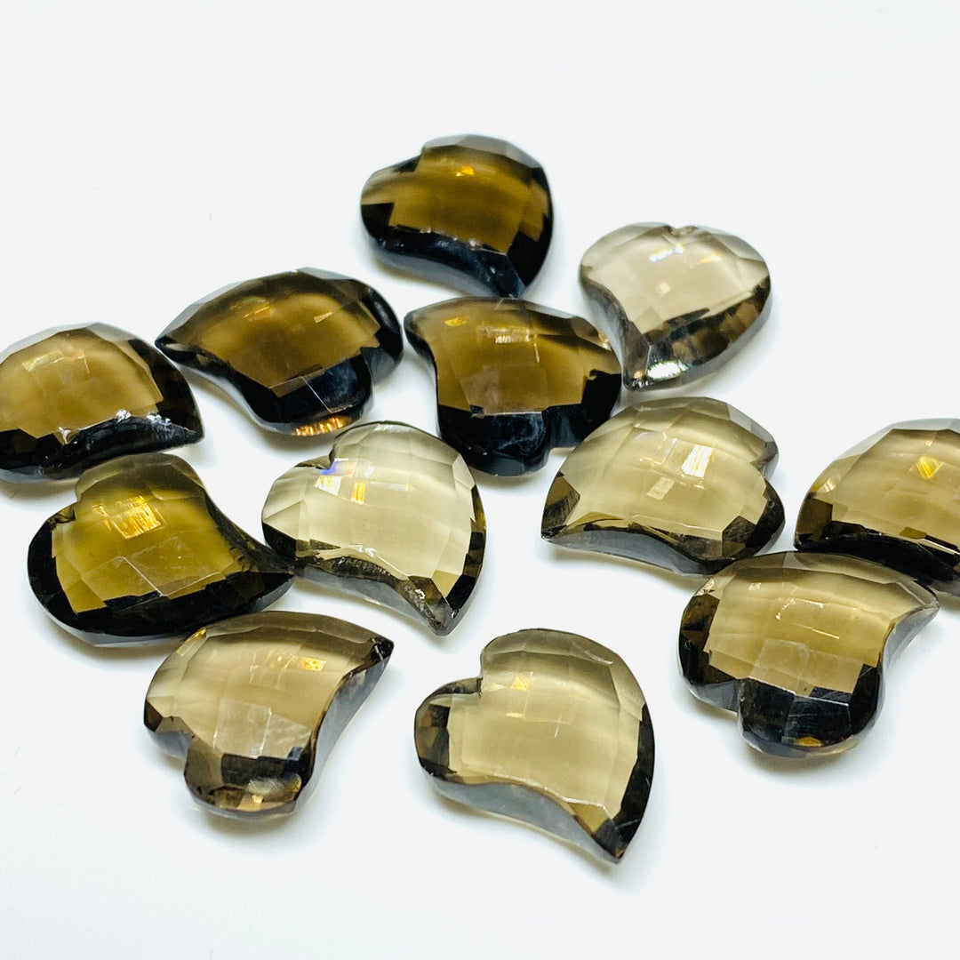 2,3,4,5, Pcs Natural Smokey Quartz Heart Shape Gemstone, Faceted Heart Shape Gemstone, Fancy Shape Briolettes Beads For Jewelry 15X13 MM