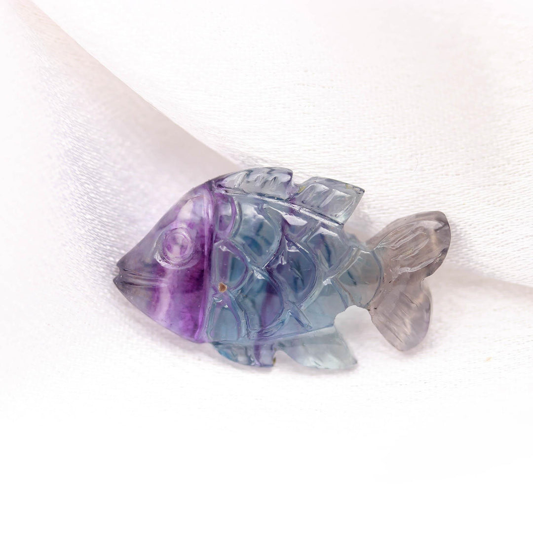AAA Fluorite Fish Shape Stone, Hand Carved Fluorite Sea Fish for Jewelry Making, 25 MM