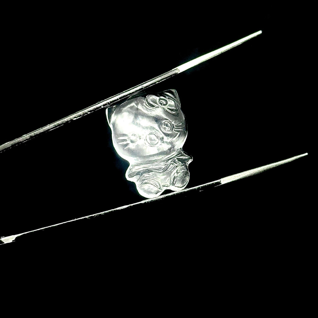 Carved Cat Shape Stone, Hello City Stone, Natural Crystal Quartz Flat Back Hand Carved Cat, 20 MM Carved Kity Shape Stone, 1 Piece