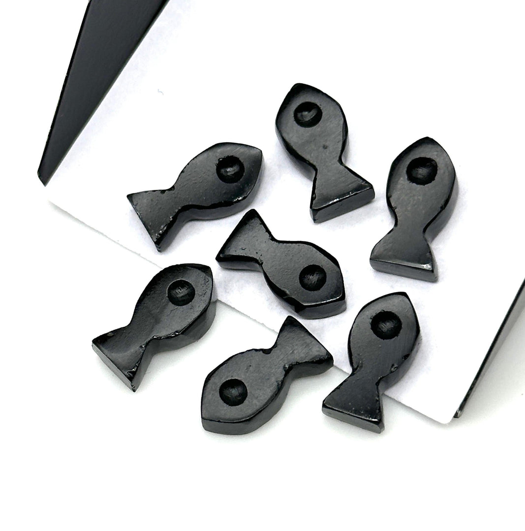Natural Black Onyx Fish Charm Beads, Fancy Fish Shape Carved Gemstone, 7X14 MM Loose Gemstone Fishes For Jewelry, Healing Protection Beads