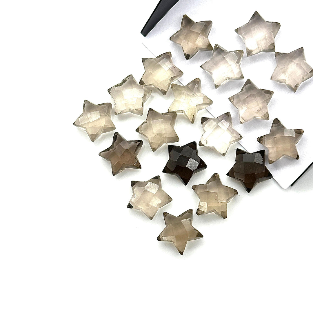 Natural Smokey Quartz Star Shape Briolettes, Hand Carved Faceted Star Shape Beads, Star Gemstone Charms for Jewelry Making, 10 MM Charms