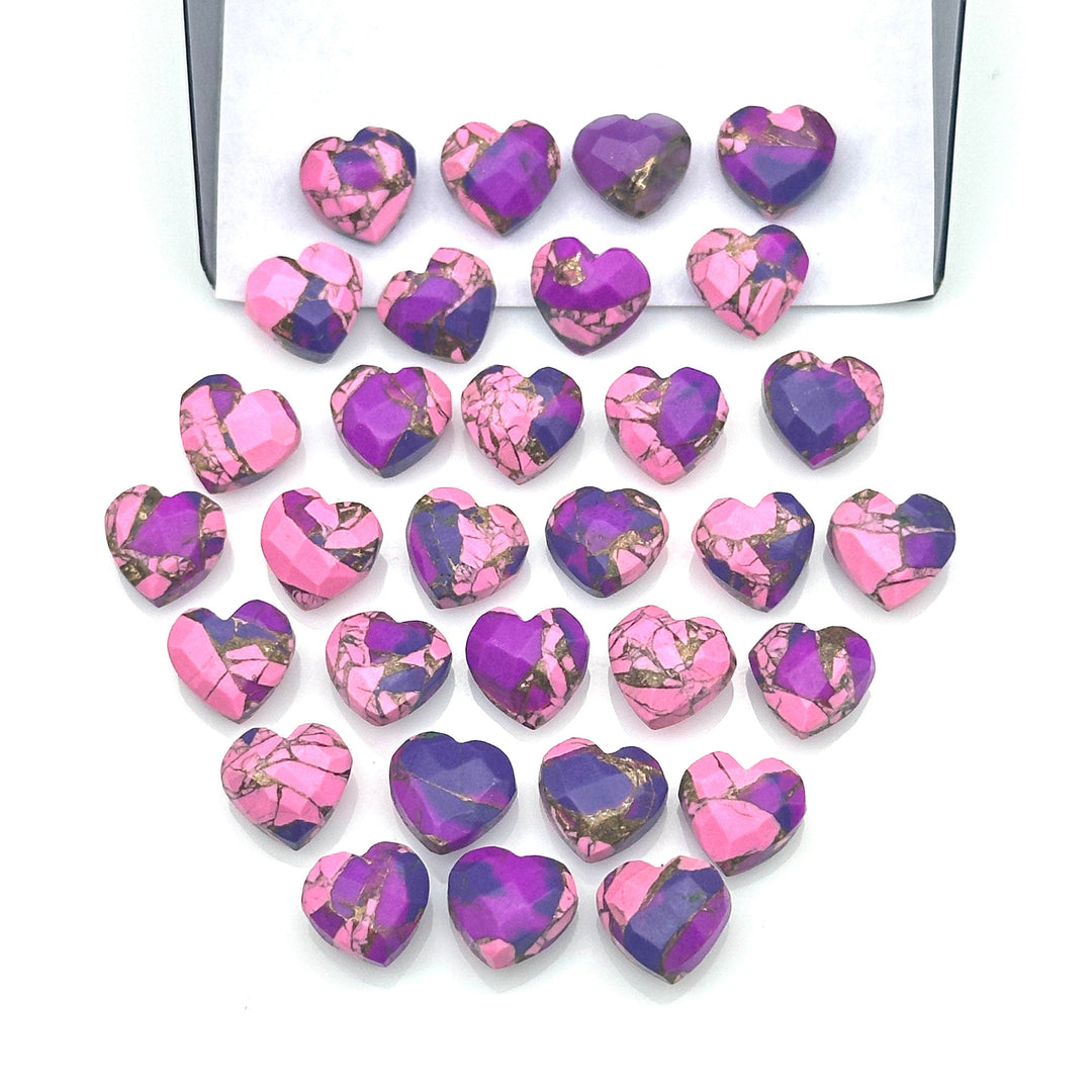 Mohave Copper Turquoise Heart Shape Beads, Pink & Purple Turquoise Heart Shape Carving Beads, 8 MM Heart Charm Beads, Turquoise Gemstones