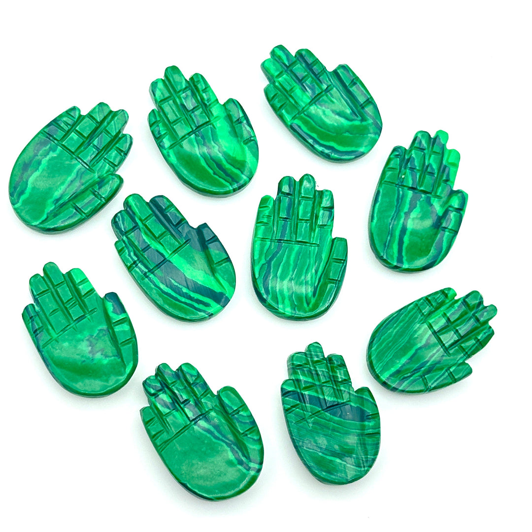 Natural Malachite Hamsa Shape Carving Gemstones, 25 MM Palm Shape Gemstone, Healing Power Of Hamsa, Hand Carved Jewelry Making Charms