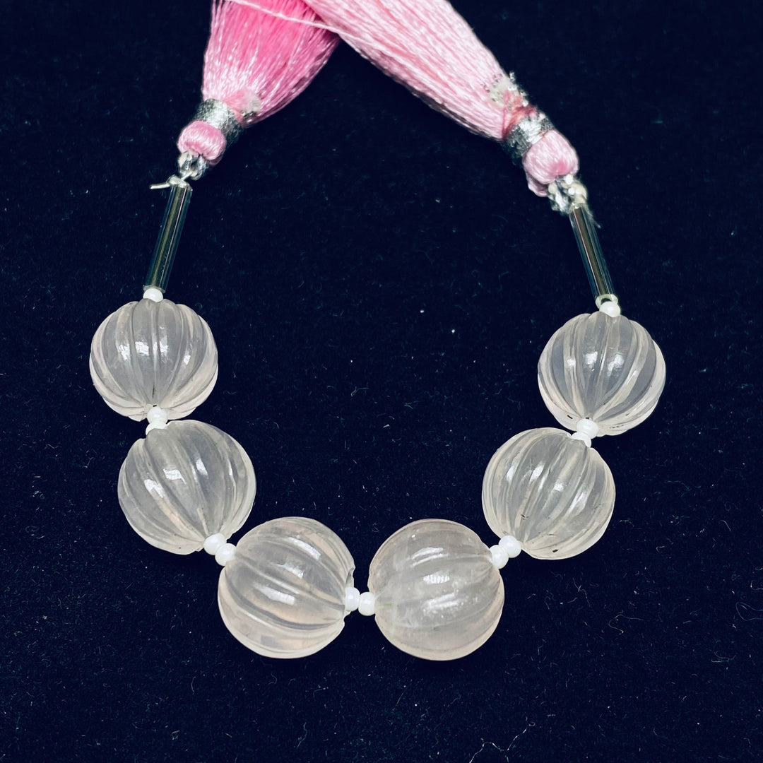 1,2,3,4,5 pcs 100% Natural Rose Quartz Carved Melon Shape Beads Strand, Melon Shape Gemstone, Gemstone For Jewellery, 12 mm
