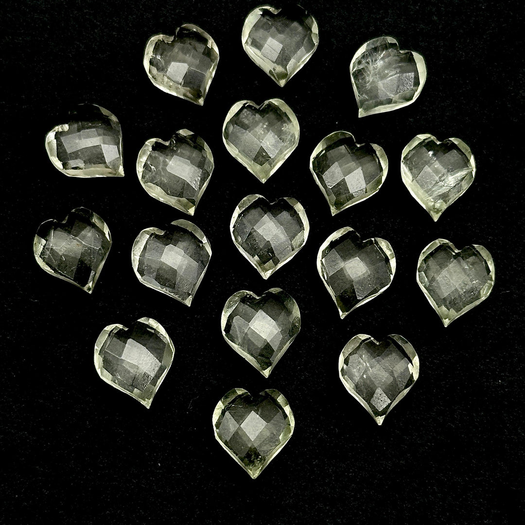 Faceted Green Amethyst Heart Shape Beads, Natural Green Amethyst Hand Carved Heart Charms for Jewelry Making, Heart Shape Briolette's, 13 MM