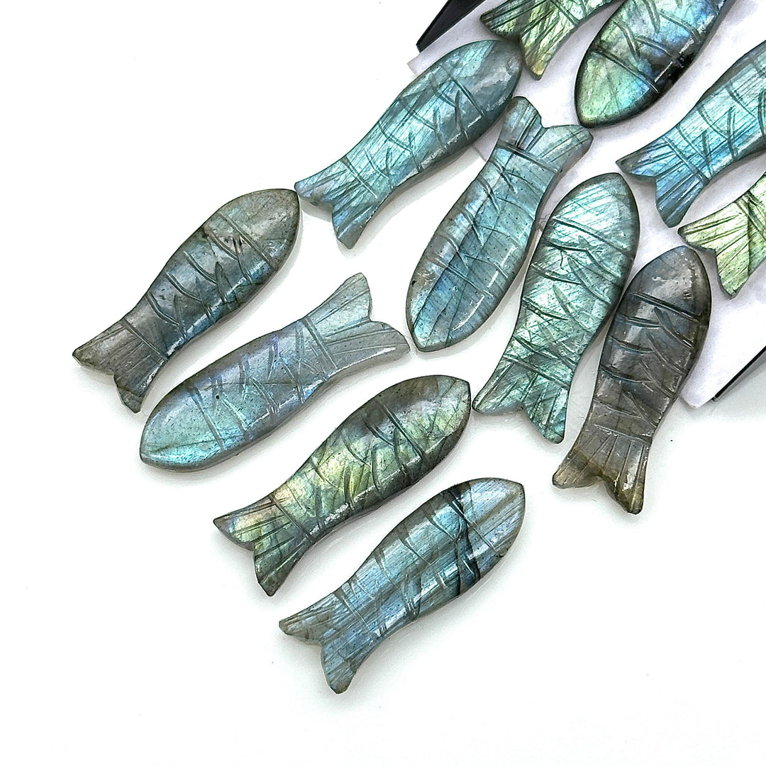 Labradorite Fish Carving: Flashy Handmade Gemstone Briolette for Jewelry (30x10 MM), Natural Crystal Fish Gifts