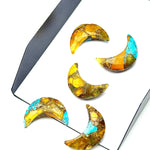 Load image into Gallery viewer, Blue &amp; Yellow Copper Turquoise Cresent Moons, Carved Gemstone, Gemstone For Jewelry, 17 MM Faceted Moon Beads Briolette's, Half Moon Beads