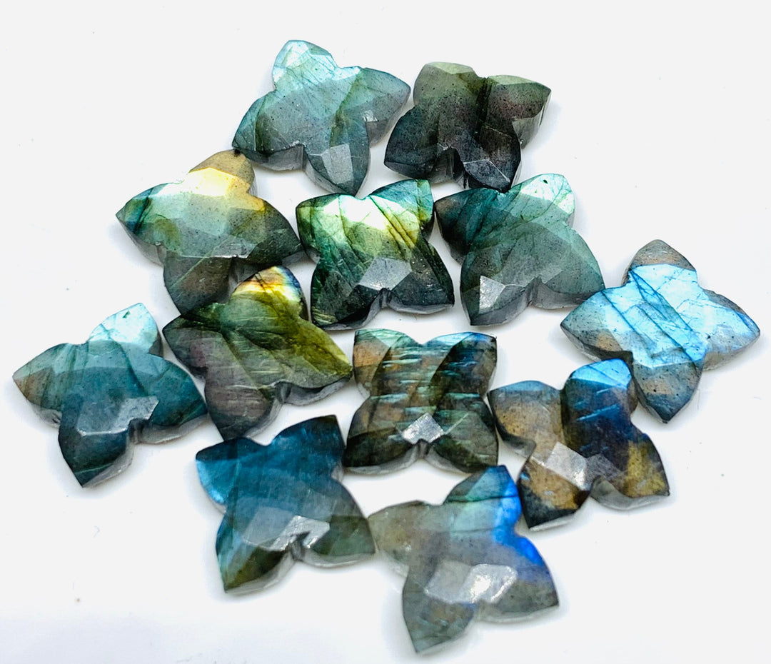 Natural Labradorite Flower Gemstone: Hand Carved Jewelry Stone (12mm)