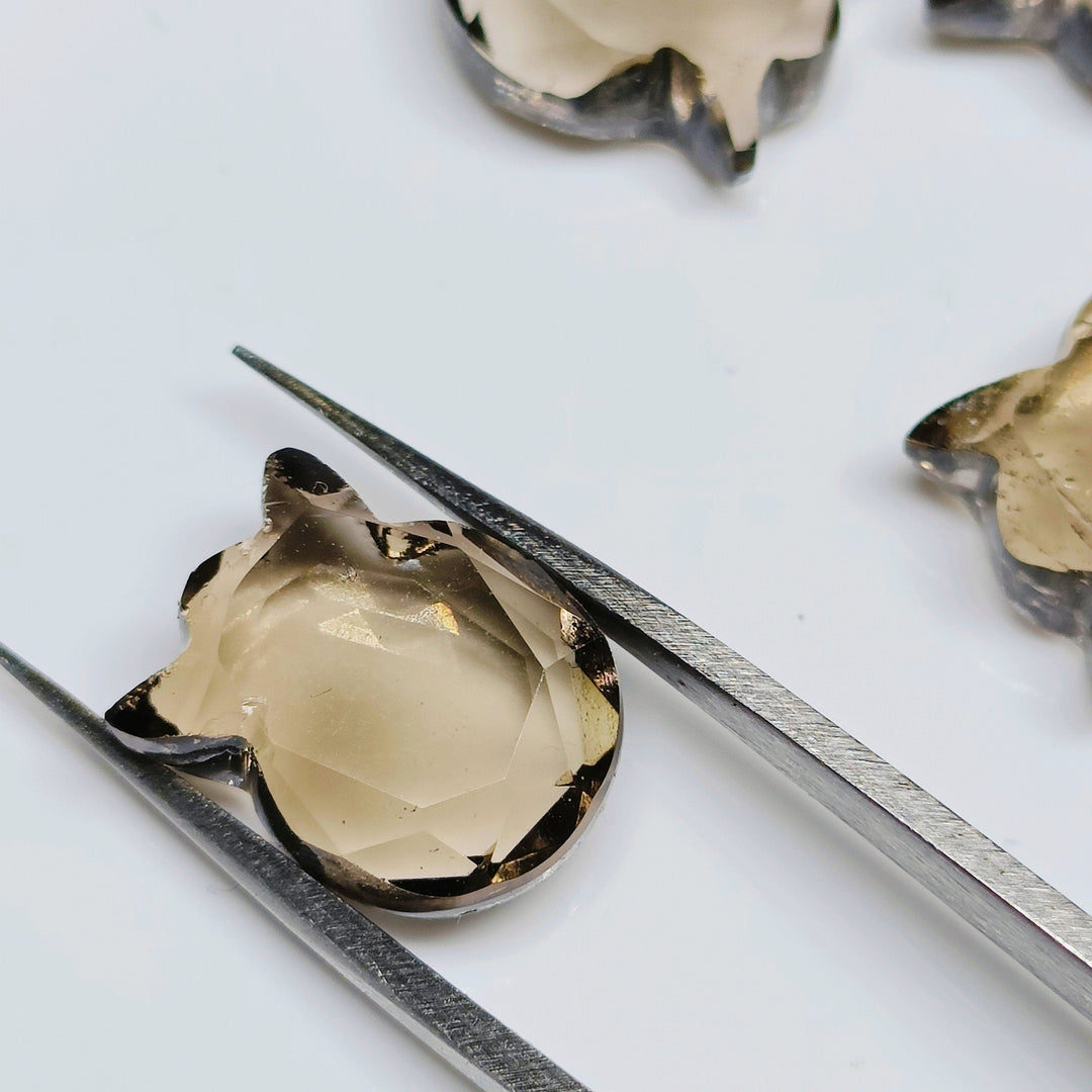 Natural Smoky Quartz Cat Face Carving, Kitty Shape Charms Beads, Smoky Quartz  Faceted Handmade Carved Stone For Jewelry Making Beads 12x10