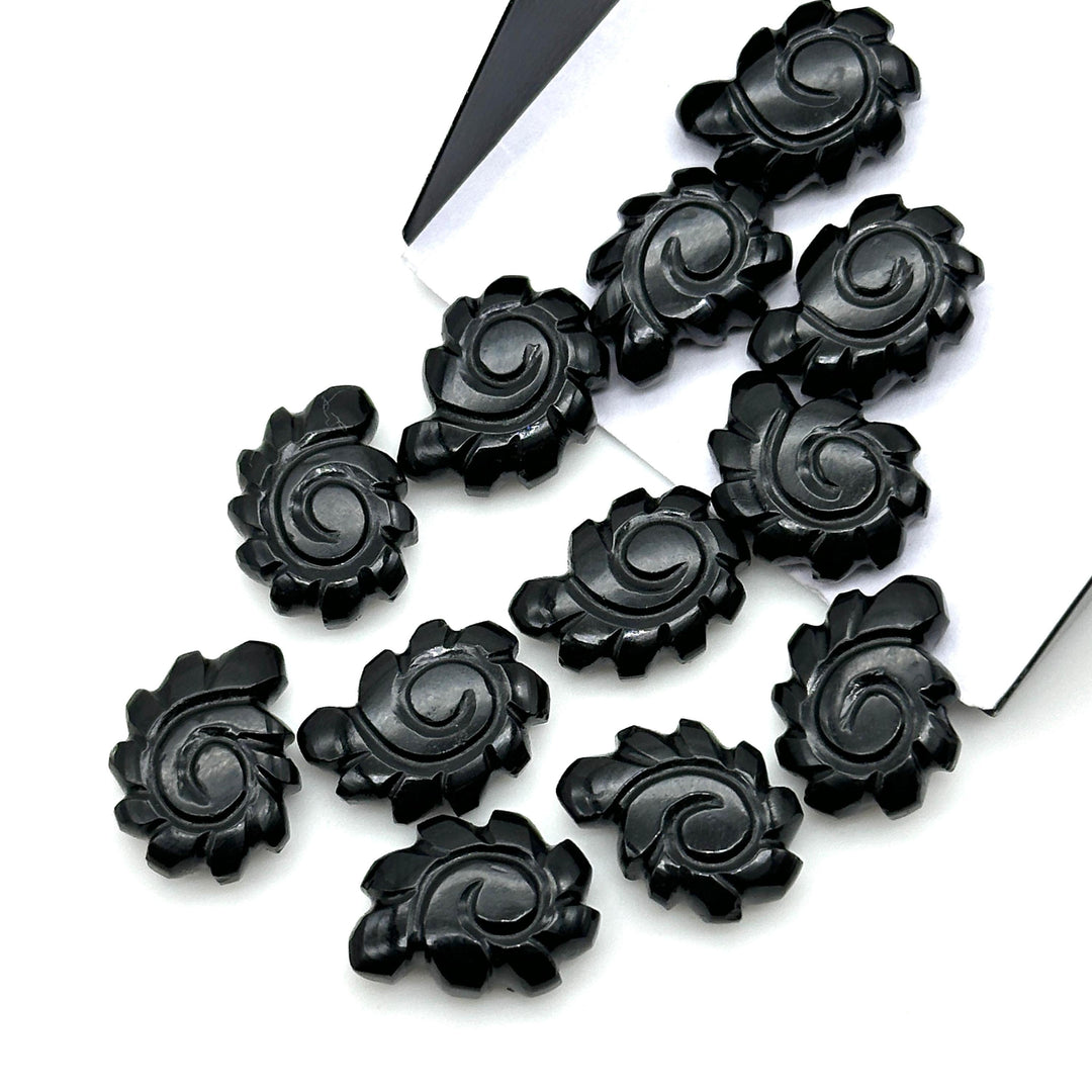 Natural Black Onyx Carved Shell Beads, Hand Carved Snail Shell Shape Gemstone, Seashell Charm, 16 MM Seashell Beads For Jewelry Making