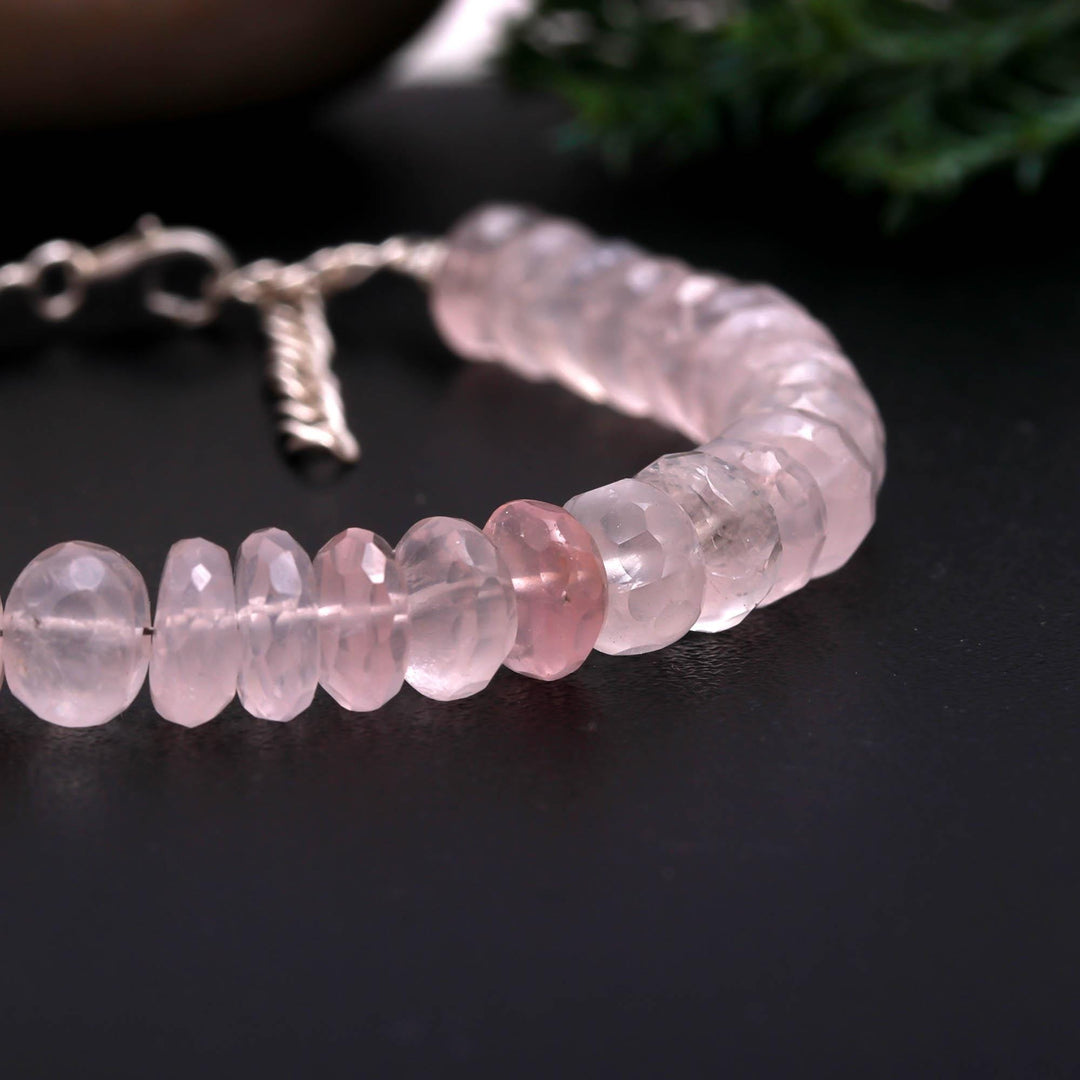 Natural Rose Quartz Beads Bracelet, Pink Quartz Faceted Rondelle Shape Beads Bracelet, Jewelry Gifts, Fancy Jewelry for Girls, 8 MM