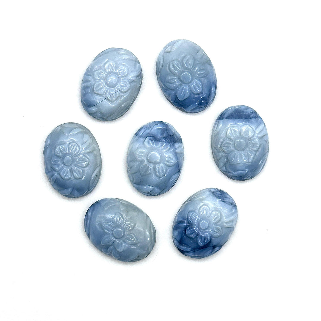 AAA Blue Opal Carved Oval Shape Beads, Hand Carved Gemstone Beads, Loose Carving Cabochons, 12X16 MM Blue Opal Floral Oval Charms