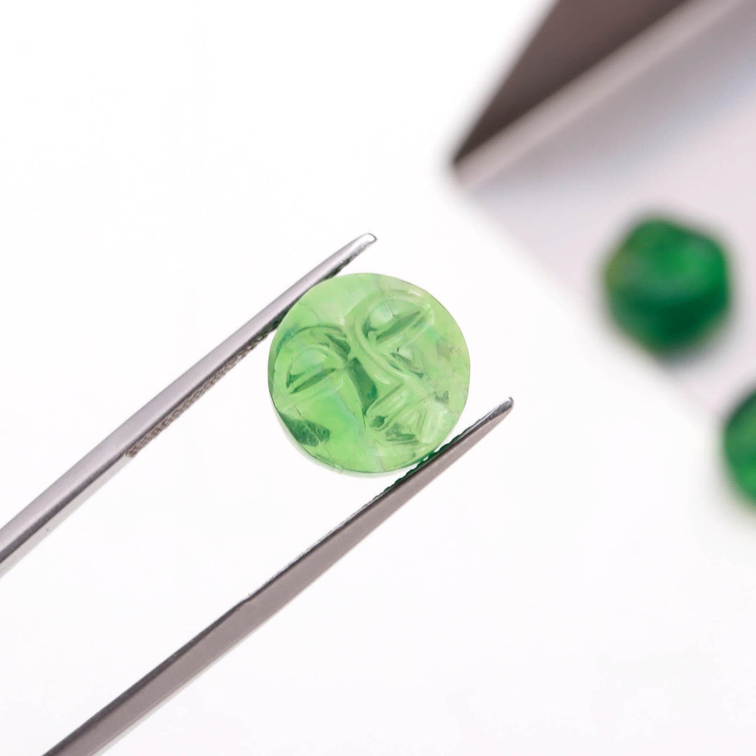 Green Fluorite Hand Carved Moon Face, Natural Fluorite Face Shape Stone, Face Gemstone Charms 12 MM