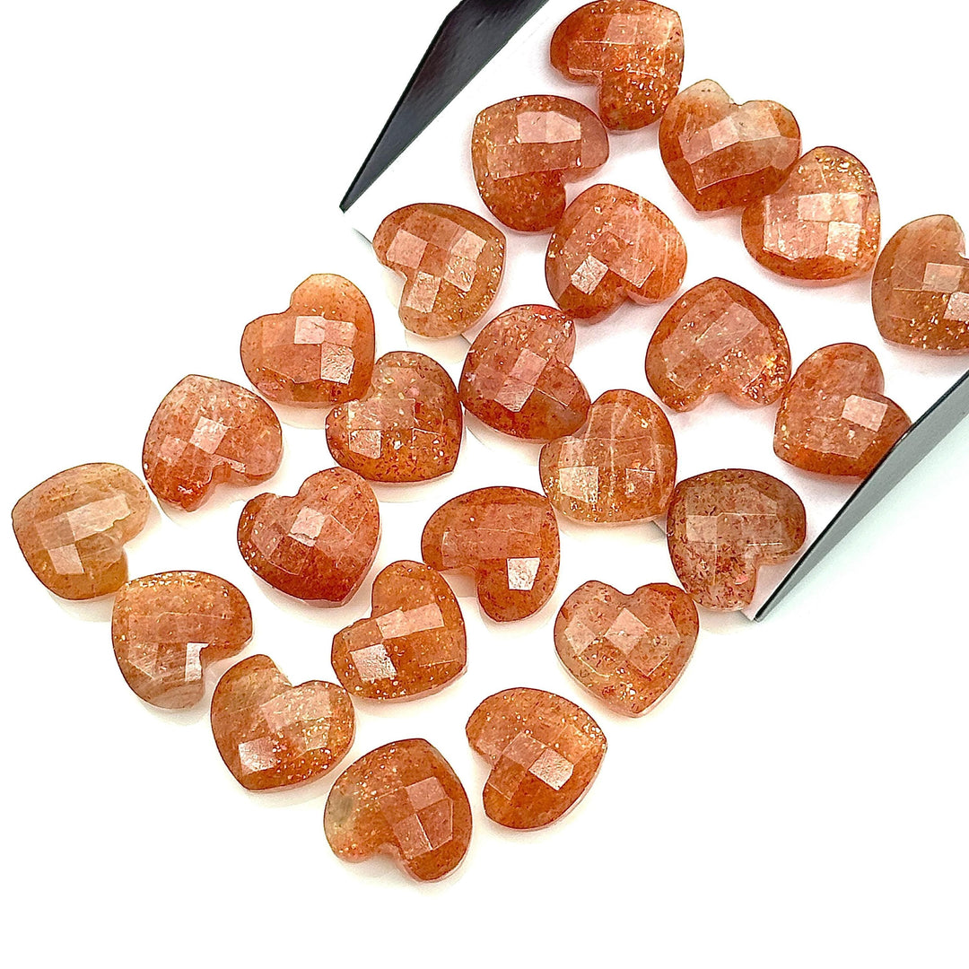 Red Sunstone Heart Briolette Beads: Hand Carved Faceted Charm, 12mm