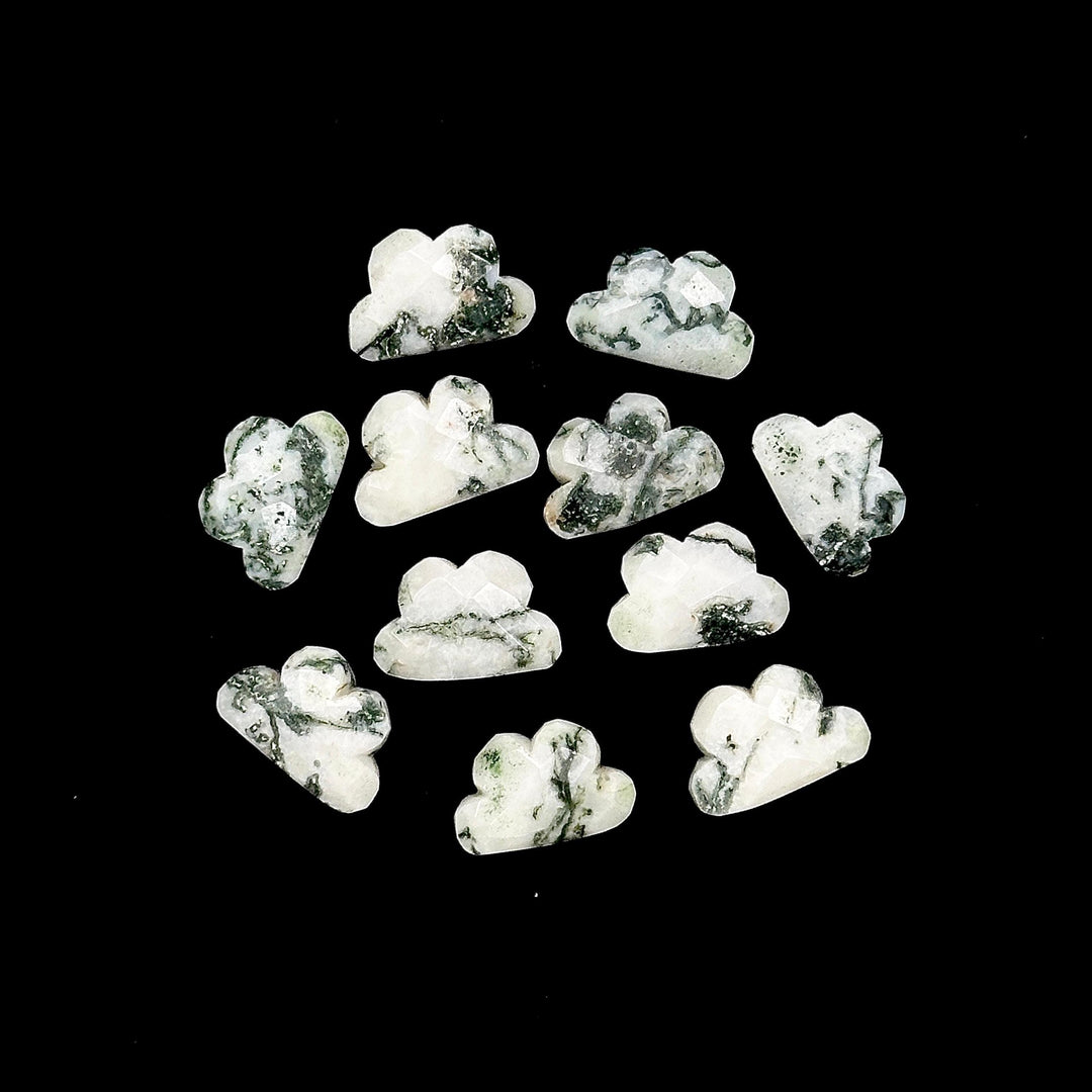 Natural Moss Agate Cloud Shape Beads, AAA Moss Agate Faceted Cloud Shape Briolettes, Carved Cloud Charms, 12 MM, Tree Agate Cloud Beads