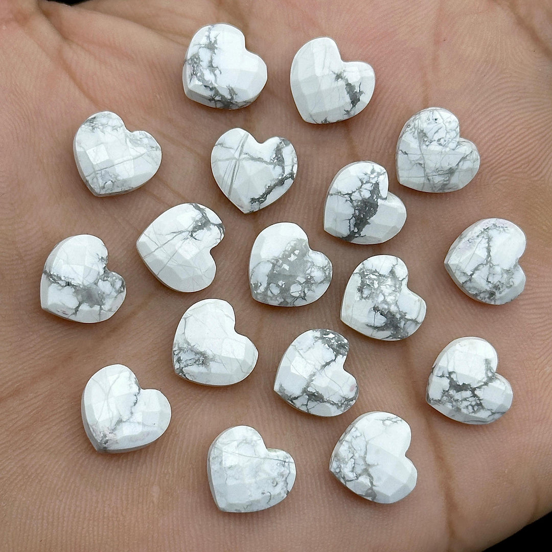 White Howlite Heart Shape Briolette's, Howlite Faceted Heart Shape Beads, Hand Carved Gemstone, Jewelry Making Charms, 10 MM