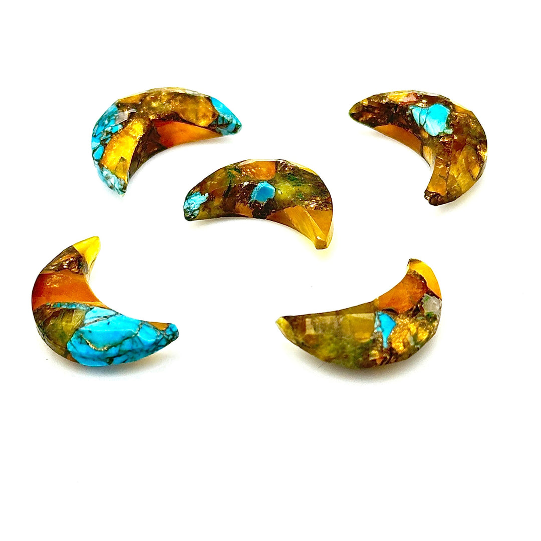 Blue & Yellow Copper Turquoise Cresent Moons, Carved Gemstone, Gemstone For Jewelry, 17 MM Faceted Moon Beads Briolette's, Half Moon Beads