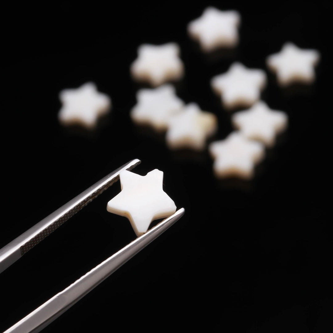 Smooth Mother of Pearl Star Beads: Handmade Gemstone Charms (10mm) Pearl Star Charms for Jewelry Making