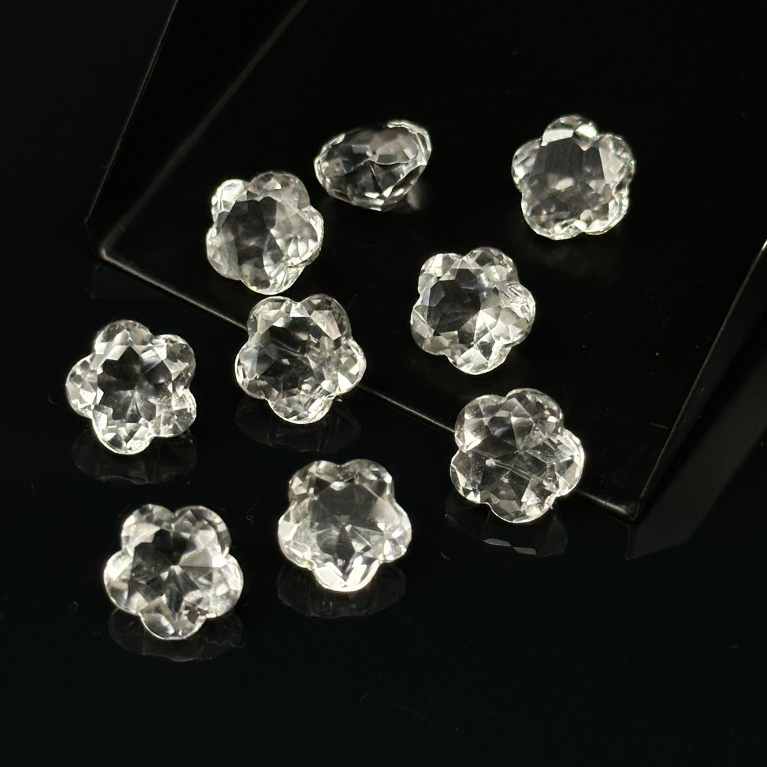 AAA Crystal Quartz Flower Shape Faceted Gemstone, Flower Shape Carving Cut Stones For Jewelry Making, 10 MM Clear Visible Crystal Beads
