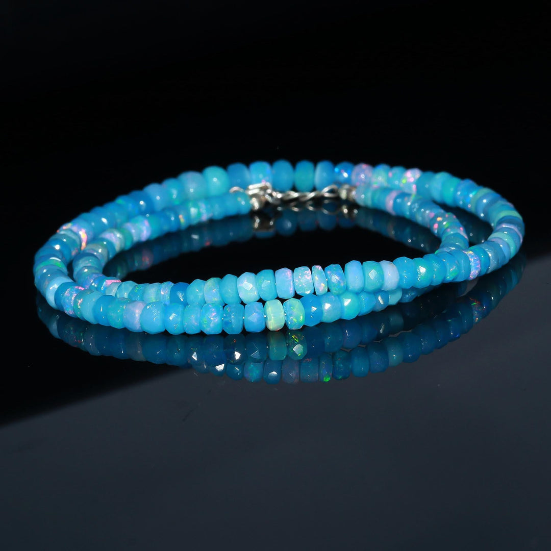 Flashy Blue Lavendar Ethiopian Opal Beads Necklace, Ethiopian Opal Faceted Rondelle Bead Necklace, 4 MM Welo Opal Rondelle, Bridesmaid Gifts