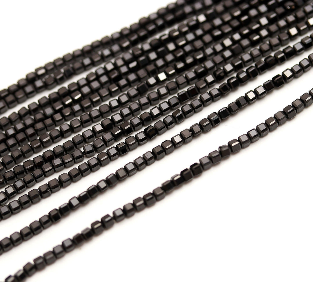 Genuine Black Spinel Box Shape Beads, AAA Black Spinel Gemstone Beads, 12 Inches Cube Shape Faceted Loose Beads for Jewelry Making, 3 MM