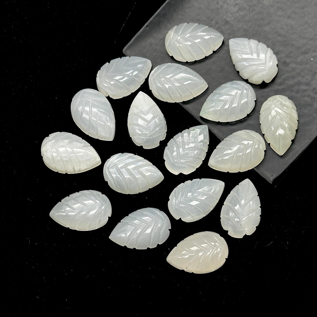 Natural White Moonstone Leaf Shape Briolettes, AAA Moonstone Hand Carved Leaf Shape Gemstone Beads, Leaf Beads, 14 MM Loose Leaf Charms