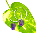 Load image into Gallery viewer, Raw Amethyst Hoop Earrings: Handmade Brass February Birthstone