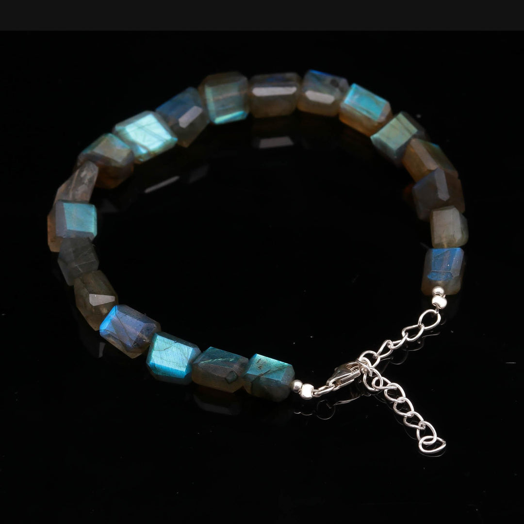 Labradorite Tumble Beads Bracelet, Flashy Labradorite Faceted Nuggets Shape Beads Bracelet, Healing Gemstone Jewelry, Gift for Girls, 8 MM