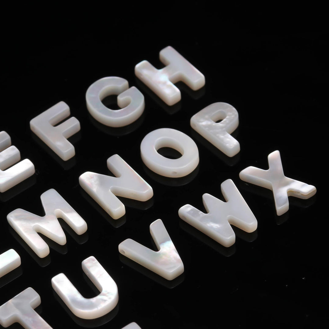 AAA Mother Of Pearl Alphabet Beads, A to Z 26 Pcs, Top Side Hole Drill Smooth Luster Pearl Gemstones, Mop Shell Letter for Jewelry, 10 MM