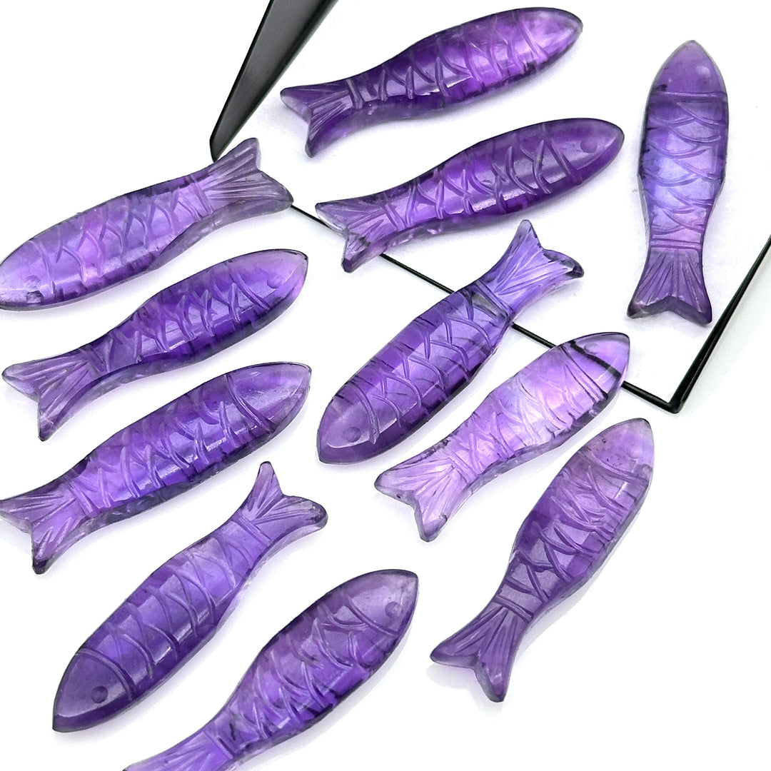 Natural Amethyst Fish Shape Gemstones, Purple Amethyst Healing Fish Beads, Jewely Making and Decor Fish Crystal 30X10 MM